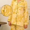 Abstract Marbel Design Silk Night Suit for Women - Gold | Notch Collar, Loose Fit Shirt, Trouser & Eye Cover Set