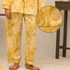 Abstract Marbel Design Silk Night Suit for Women - Gold | Notch Collar, Loose Fit Shirt, Trouser & Eye Cover Set