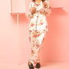 Golden Night Suit with Pink Floral Design Silk Night Suit for Women | Notch Collar, Loose Fit Shirt, Trouser & Eye Cover Set