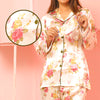 Golden Night Suit with Pink Floral Design Silk Night Suit for Women | Notch Collar, Loose Fit Shirt, Trouser & Eye Cover Set