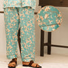 Blue Floral Design Silk Night Suit for Women | Notch Collar, Loose Fit Shirt, Trouser & Eye Cover Set