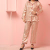 Multiple Polkadots Design Silk Night Suit for Women - Gold | Notch Collar, Loose Fit Shirt, Trouser & Eye Cover Set
