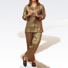 Heart - Pink Green Black Print Silk Night Suit for Women | Notch Collar, Loose Fit Shirt, Trouser & Eye Cover Set