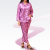 Purple White Design Silk Night Suit for Women | Notch Collar, Loose Fit Shirt, Trouser & Eye Cover Set