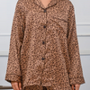 Cheeta Brown Cheeta Print Silk Night Suit for Women | Notch Collar, Loose Fit Shirt, Trouser & Eye Cover Set