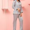 Heart - White Black Hard Silver Print Silk Night Suit for Women | Notch Collar, Loose Fit Shirt, Trouser & Eye Cover Set