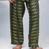 Abstract Green And Gray Silk Night Suit for Women | Notch Collar, Loose Fit Shirt, Trouser & Eye Cover Set