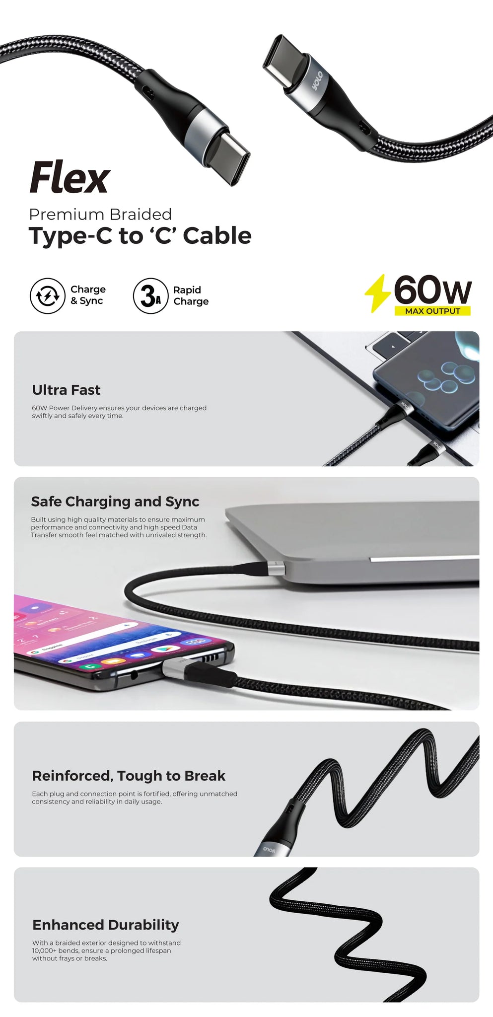 YOLO Flex Type-C to Type-C Fast Charging cable (Y-074)