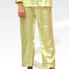 Abstract Green Lining Silk Night Suit for Women - Gold | Notch Collar, Loose Fit Shirt, Trouser & Eye Cover Set