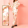 Golden Night Suit with Pink Floral Design Silk Night Suit for Women | Notch Collar, Loose Fit Shirt, Trouser & Eye Cover Set