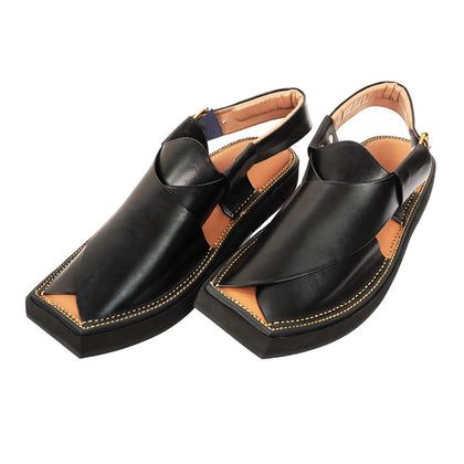 Black Khan Chappal in Pure Hand Made Cow Leather