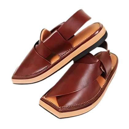 Brown Khan Chappal in Pure Hand Made Cow Leather