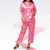 Pink Star Design Silk Night Suit for Women | Notch Collar, Loose Fit Shirt, Trouser & Eye Cover Set