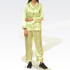 Abstract Green Lining Silk Night Suit for Women - Gold | Notch Collar, Loose Fit Shirt, Trouser & Eye Cover Set