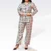 Abstract Black Silver Pineapple Print Silk Night Suit for Women | Notch Collar, Loose Fit Shirt, Trouser & Eye Cover Set