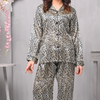 Cheeta - Silver Cheeta Print Silk Night Suit for Women | Notch Collar, Loose Fit Shirt, Trouser & Eye Cover Set